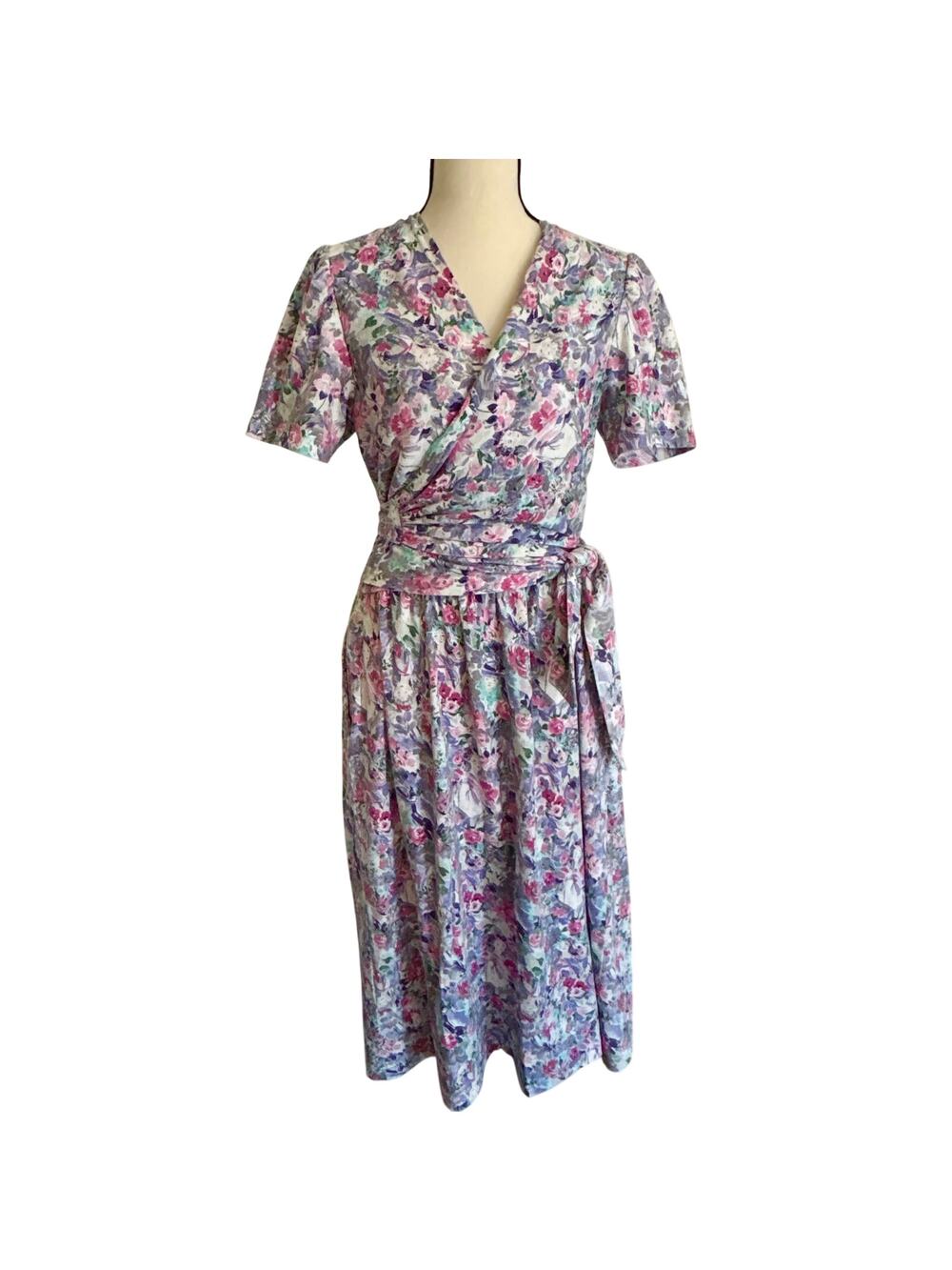 Vintage 60's LANZ Salzburg Original Cottage Floral Faux Wrap Dress Cotton Knit